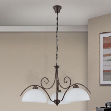 Полилей с верига RULA 3xE27/40W/230V Ø 70 см бял/бронзов