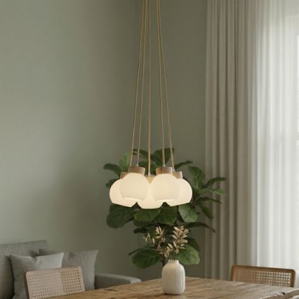 Полилей с кабел LOOMIS 5xE27/15W/230V 130 cm бежов/дъб