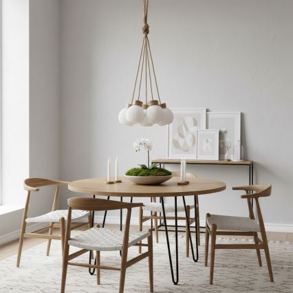 Полилей с кабел LOOMIS 5xE27/15W/230V 130 cm бежов/дъб