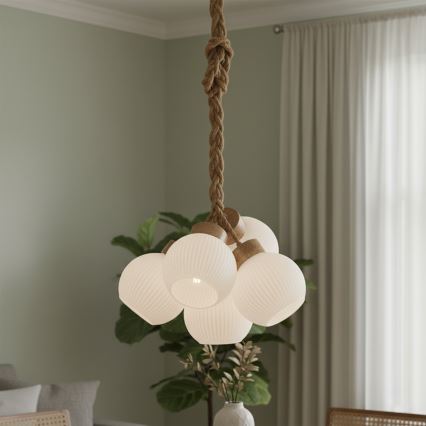 Полилей с кабел LOOMIS 5xE27/15W/230V 130 cm бежов/дъб