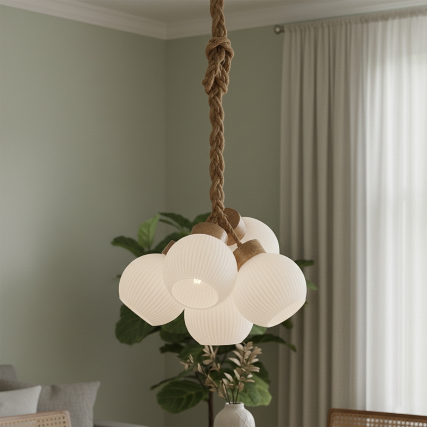 Полилей с кабел LOOMIS 5xE27/15W/230V 130 cm бежов/дъб