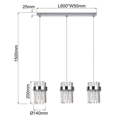 Полилей с кабел VETRO 3xE14/10W/230V лъскав хром