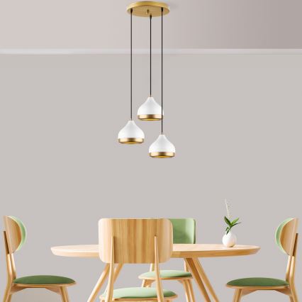 Полилей с кабелно окачване YILDO 3xE27/40W/230V бял/златист