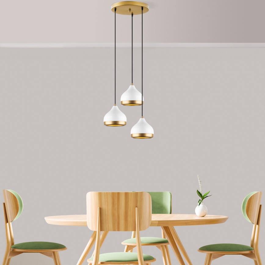 Полилей с кабелно окачване YILDO 3xE27/40W/230V бял/златист