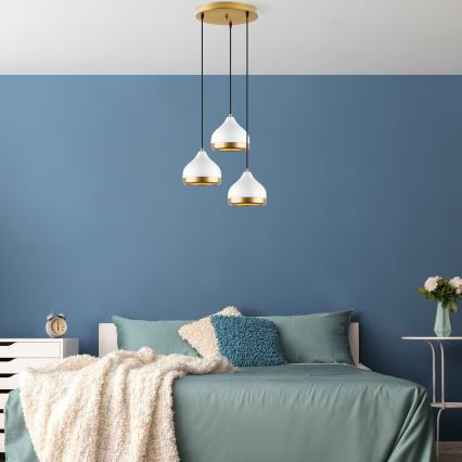 Полилей с кабелно окачване YILDO 3xE27/40W/230V бял/златист