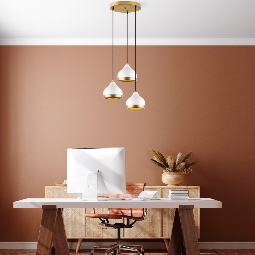 Полилей с кабелно окачване YILDO 3xE27/40W/230V бял/златист