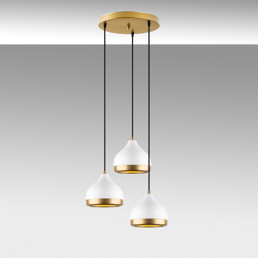 Полилей с кабелно окачване YILDO 3xE27/40W/230V бял/златист