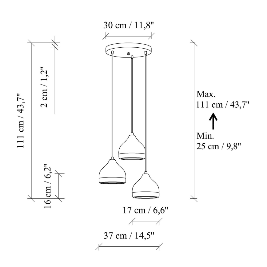 Полилей с кабелно окачване YILDO 3xE27/40W/230V бял/златист