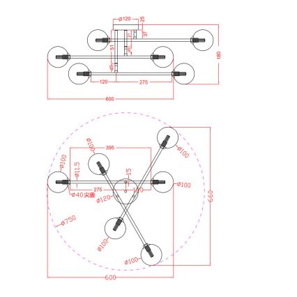 Полилей тип плафон DORADO 6xG9/28W/230V, златен