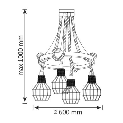 Полилей висящ на кабел ROPE ALEGRA 4xE27/10W/230V
