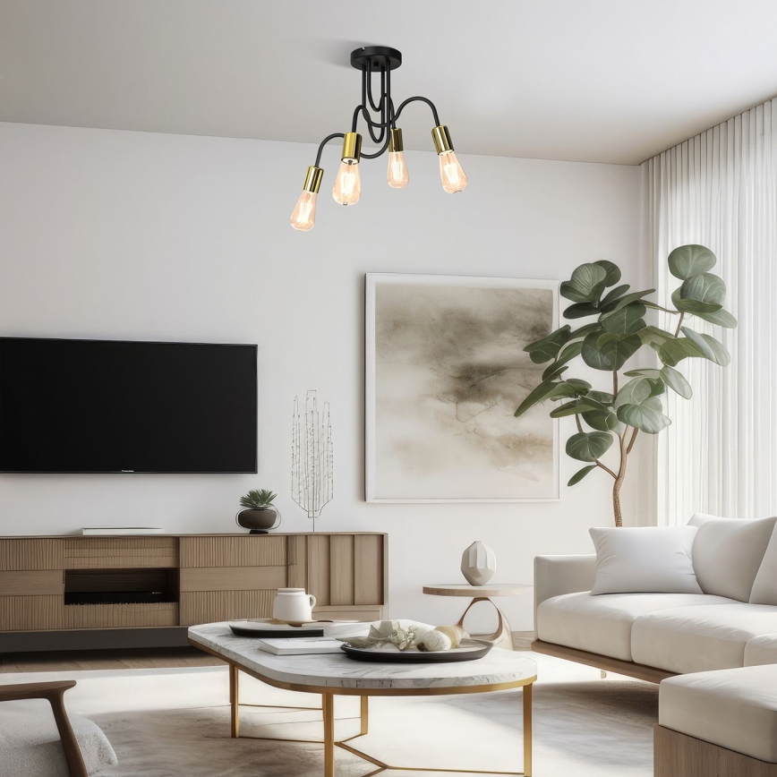 Полилей за повъхностен монтаж DOW 4xE27/60W/230V черен/златист