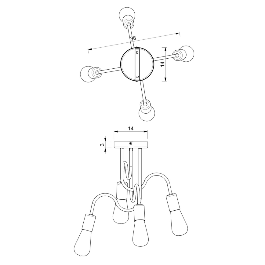 Полилей за повъхностен монтаж DOW 4xE27/60W/230V черен/златист
