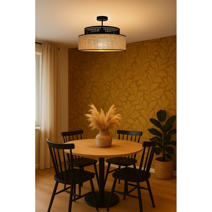 Полилей за повърхностен монтаж BOHO 1xE27/60W/230V черен/ратан