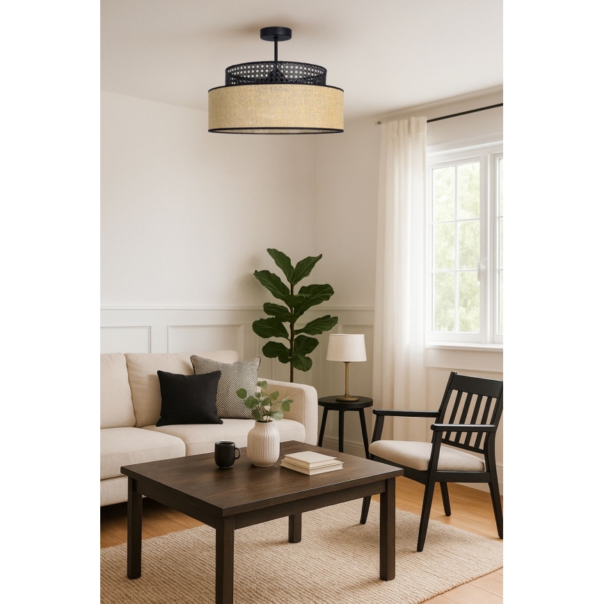 Полилей за повърхностен монтаж BOHO 1xE27/60W/230V черен/ратан