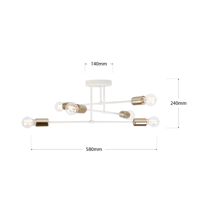 Полилей за повърхностен монтаж CAMBRIDGE 6xE27/15W/230V, месинг/бял