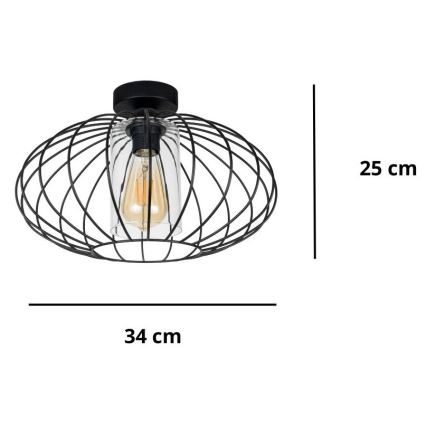 Полилей за повърхностен монтаж CORRINI 1xE27/60W/230V Ø 34 см черен/прозрачен