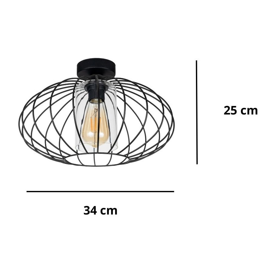 Полилей за повърхностен монтаж CORRINI 1xE27/60W/230V Ø 34 см черен/прозрачен