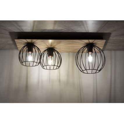 Полилей за повърхностен монтаж CYBER 3xE27/60W/230V дървен/черен