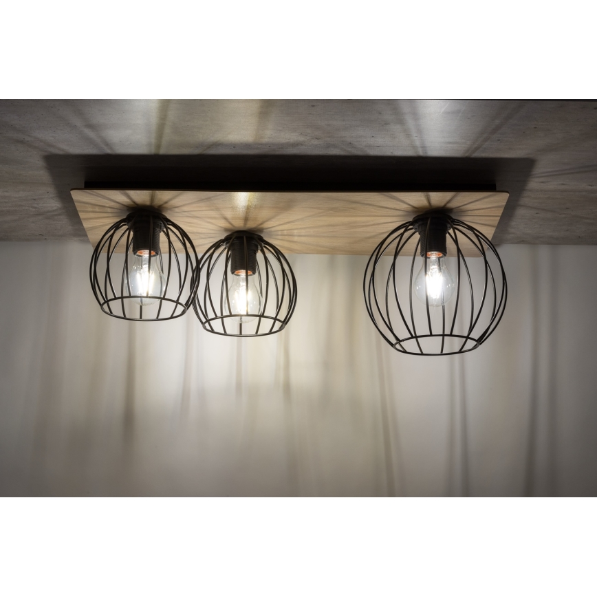 Полилей за повърхностен монтаж CYBER 3xE27/60W/230V дървен/черен