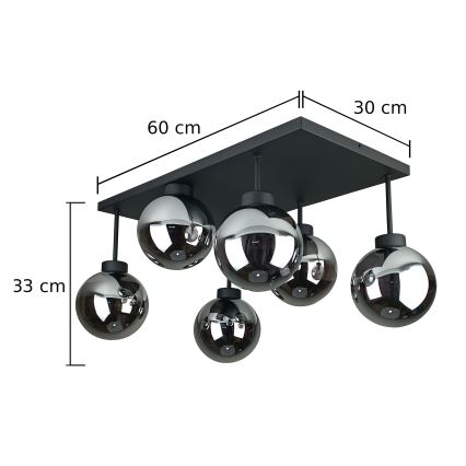 Полилей за повърхностен монтаж DEA 6xE14/60W/230V черен/опушен черен