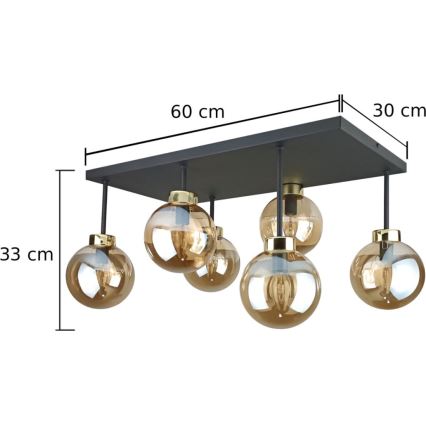 Полилей за повърхностен монтаж DEA 6xE14/60W/230V черен/златист/опушен бежов