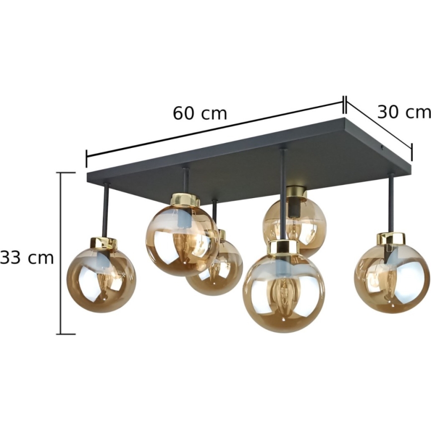 Полилей за повърхностен монтаж DEA 6xE14/60W/230V черен/златист/опушен бежов
