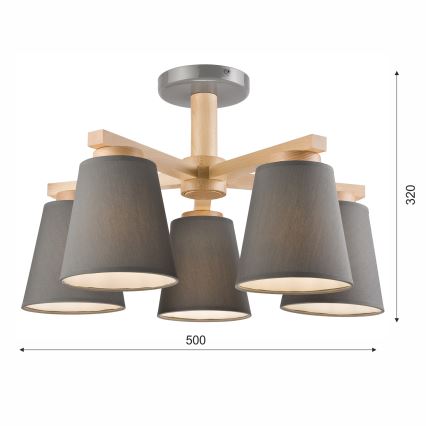 Полилей за повърхностен монтаж ELLIE 5xE27/60W/230V сив/бук