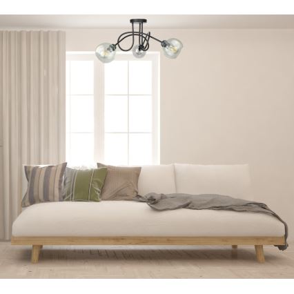 Полилей за повърхностен монтаж EVIE 3xE27/60W/230V черен/прозрачен