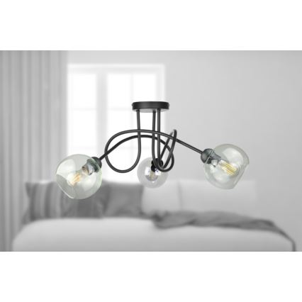 Полилей за повърхностен монтаж EVIE 3xE27/60W/230V черен/прозрачен