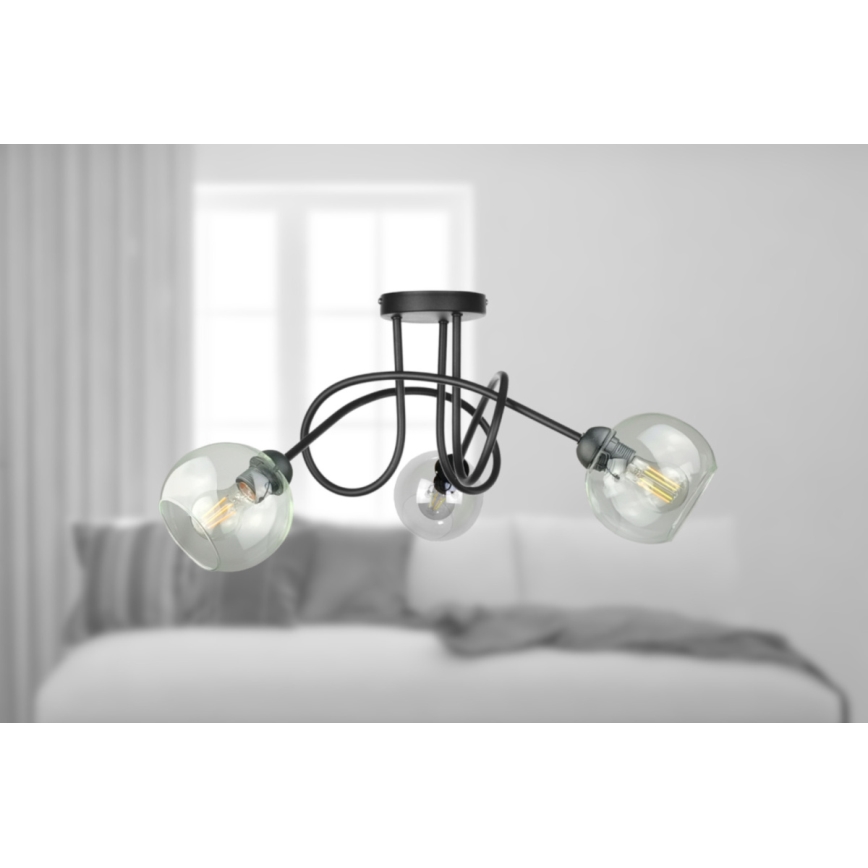 Полилей за повърхностен монтаж EVIE 3xE27/60W/230V черен/прозрачен