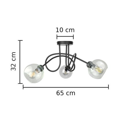 Полилей за повърхностен монтаж EVIE 3xE27/60W/230V черен/прозрачен