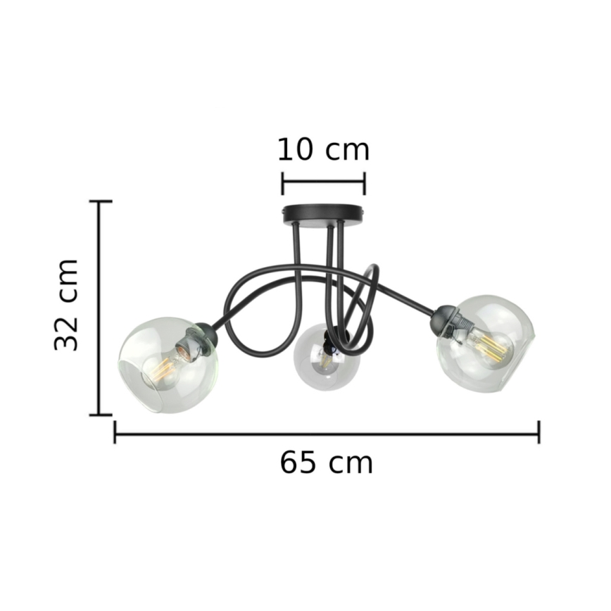 Полилей за повърхностен монтаж EVIE 3xE27/60W/230V черен/прозрачен
