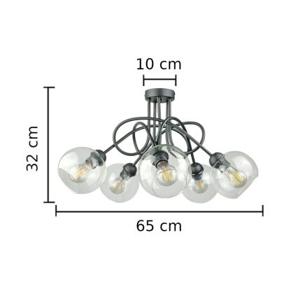Полилей за повърхностен монтаж EVIE 5xE27/60W/230V антрацит/прозрачен