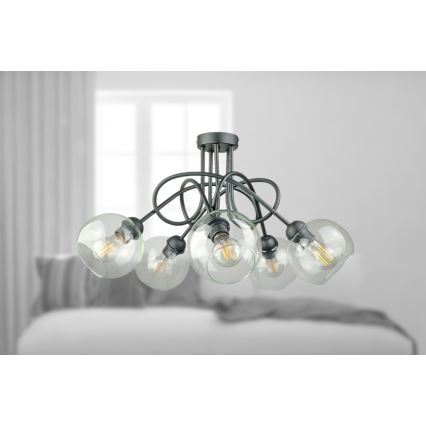 Полилей за повърхностен монтаж EVIE 5xE27/60W/230V антрацит/прозрачен