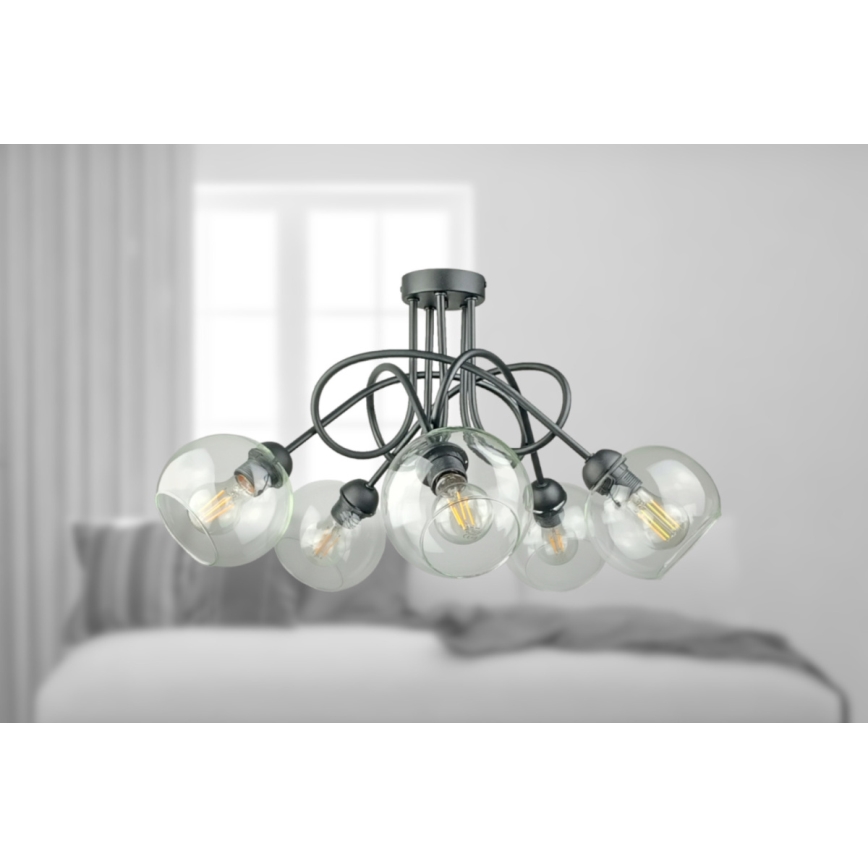 Полилей за повърхностен монтаж EVIE 5xE27/60W/230V антрацит/прозрачен