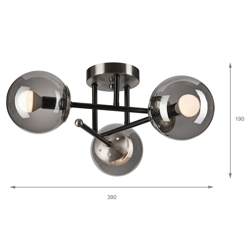 Полилей за повърхностен монтаж MALENA 3xE14/5W/230V черен/опушен