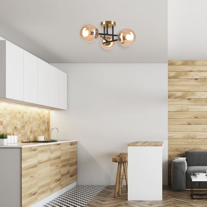 Полилей за повърхностен монтаж MALENA 3xE14/5W/230V златист/черен/опушен бежов