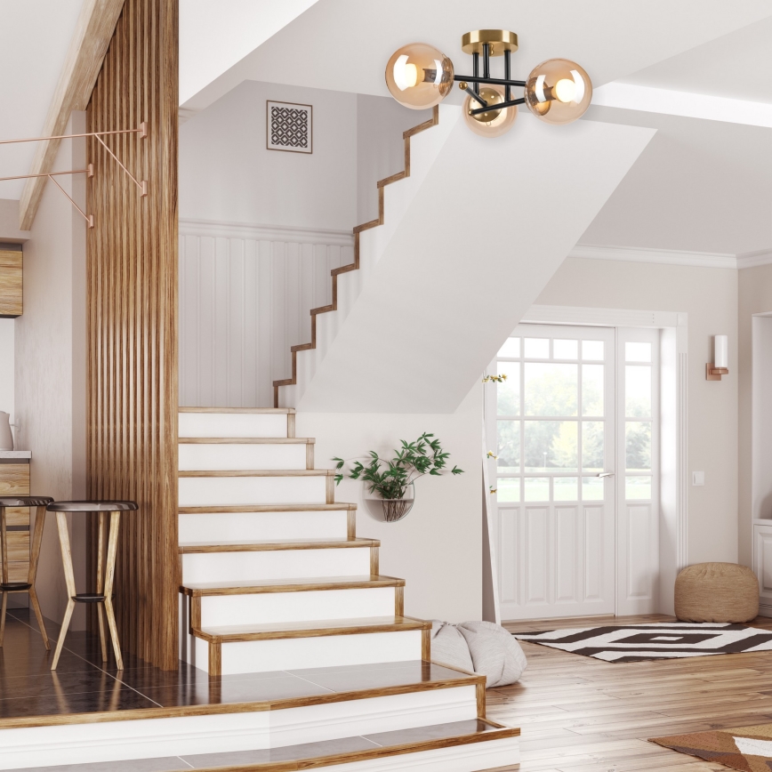 Полилей за повърхностен монтаж MALENA 3xE14/5W/230V златист/черен/опушен бежов