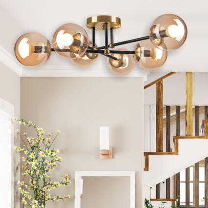 Полилей за повърхностен монтаж MALENA 6xE14/5W/230V златист/черен/опушен бежов