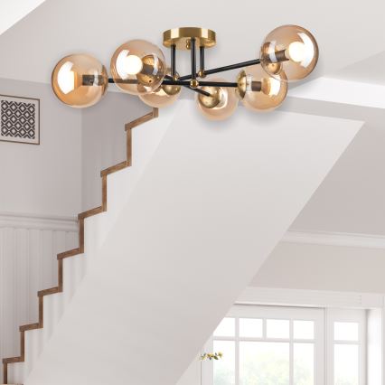 Полилей за повърхностен монтаж MALENA 6xE14/5W/230V златист/черен/опушен бежов