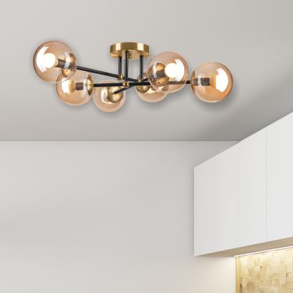 Полилей за повърхностен монтаж MALENA 6xE14/5W/230V златист/черен/опушен бежов