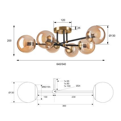 Полилей за повърхностен монтаж MALENA 6xE14/5W/230V златист/черен/опушен бежов