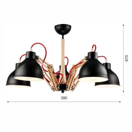 Полилей за повърхностен монтаж MARCELLO 5xE27/60W/230V бук - FSC сертифицирано