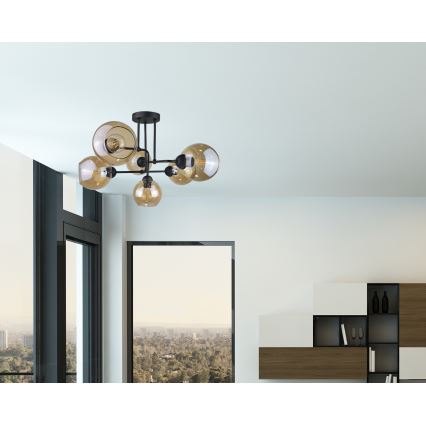 Полилей за повърхностен монтаж MONDE BLACK 6xE27/60W/230V