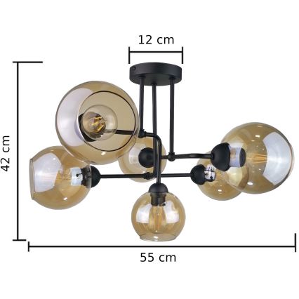 Полилей за повърхностен монтаж MONDE BLACK 6xE27/60W/230V