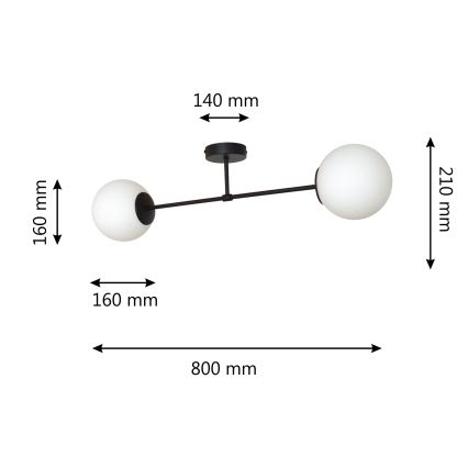 Полилей за повърхностен монтаж MOON 2xE27/15W/230V черен