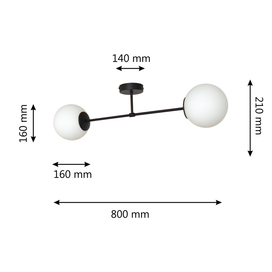 Полилей за повърхностен монтаж MOON 2xE27/15W/230V черен