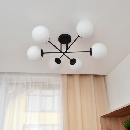 Полилей за повърхностен монтаж MOON 6xE27/15W/230V черен