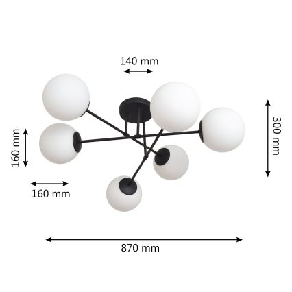 Полилей за повърхностен монтаж MOON 6xE27/15W/230V черен