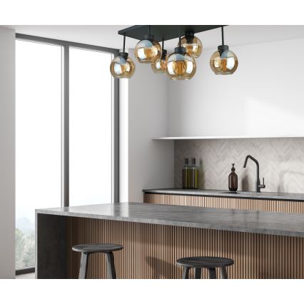 Полилей за повърхностен монтаж NESSA 6xE27/60W/230V черен/опушен бежов